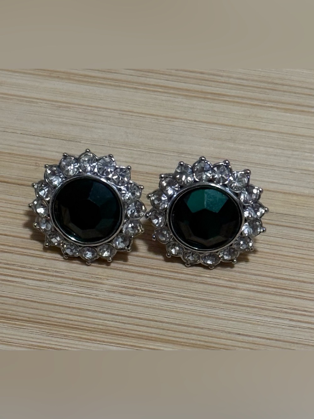 Green Crystal Halo Stud Earrings